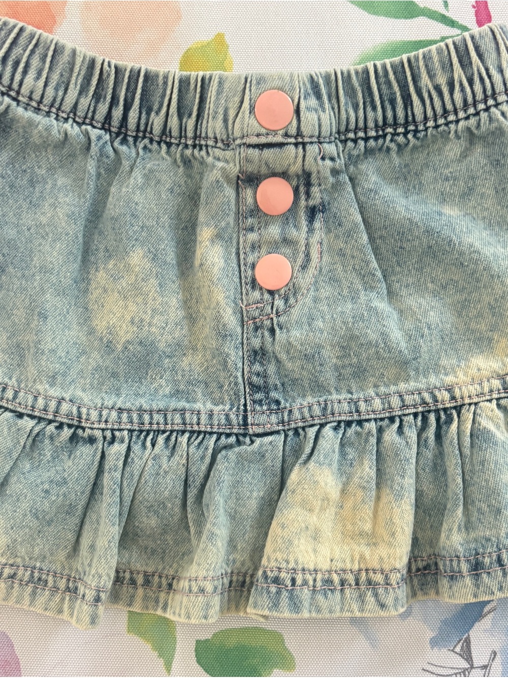 Kids - Girls Denim Ruffle Skirt with Pink Buttons